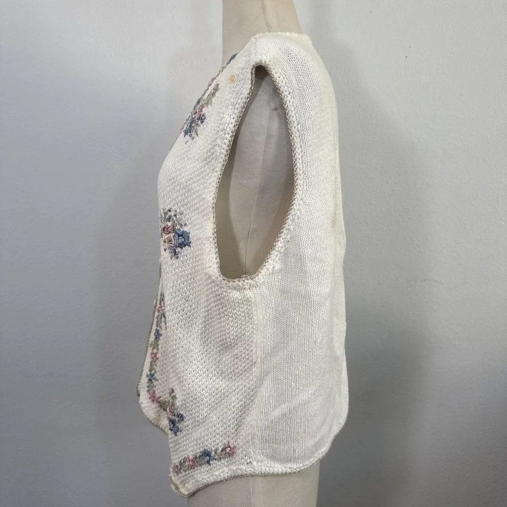 Vtg Studio Vest Womens‎ XL Floral Embroidered Knit Cottagecore Boho Nostalgic
